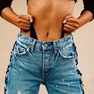 GRLFRND Karolina High Waist Lace-Up Crop Jeans